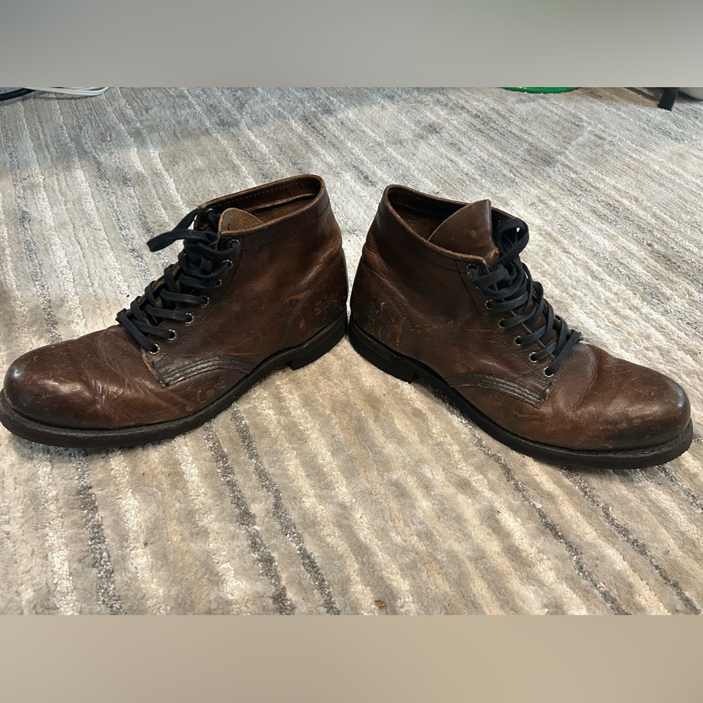 Frye Dark Brown Leather Lace-Up Boots
